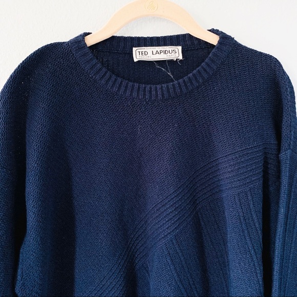 Vintage Ted Lapidus Paris Navy Blue Sweater Sz Med - Picture 3 of 4